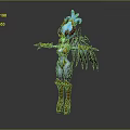 Fantasy Female Game Movie Character With Purple Gold Armor Feathered Wings And Glowing Blue Headdress