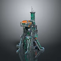 Game Movie Sci-Fi Mechanical Tower Character Featuring Green Orange Support Legs And Antenna