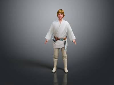 Man Wearing White Robe Beige Pants And White Boots With Utility Belt On Gray Background 3d model