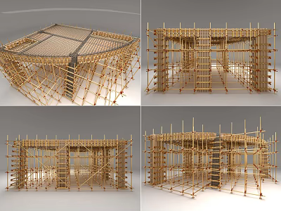 Detailed Bamboo Scaffolding Structure For Building Construction Support And Frame 3d model