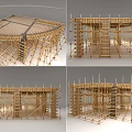 Detailed Bamboo Scaffolding Structure For Building Construction Support And Frame 3d model