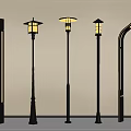 Various Outdoor Lights With Different Pole Designs And Lampshades For Garden