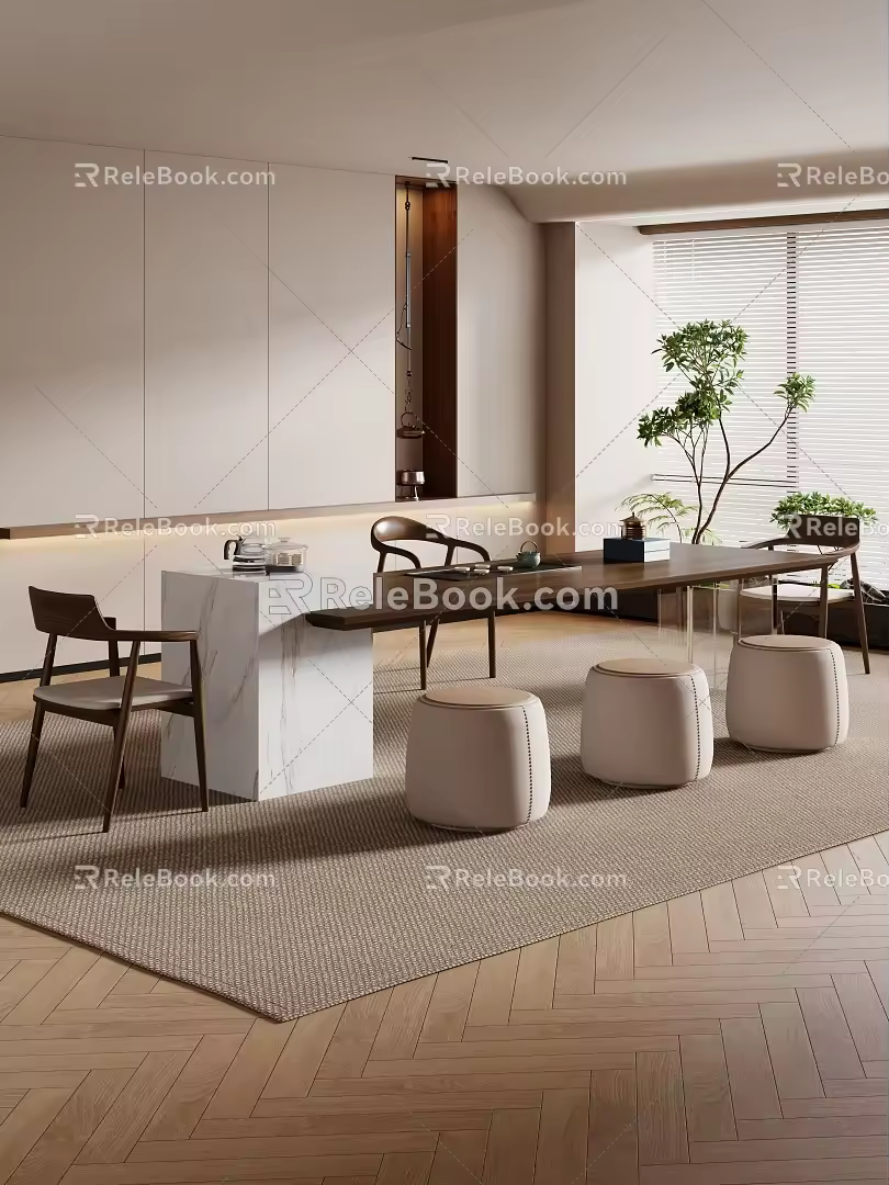 -Ji Feng Tea Table Tea Table and Chair Tea Table and Chair Combination Tea Table Large Plate Table Long Table 3d model
