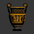 Classical Vase Sculpture Carving With Black And Orange Figural Designs And Double Handles
