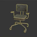 Rustic Metal Leisure Chair With Armrests Swivel Wheels And Weathered Padded Seat