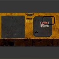 Rugged Industrial Computer Unit With Orange Casing Grille Black Panel And Warning Label On Rusty Pallet