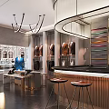 Modern Fashion Clothing Store Interior With Suits On Racks Bar Counter And Chandeliers