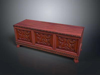 Mahogany Wooden Storage Chest With Intricate Carved Patterns And Decorative Design 3d model