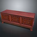 Mahogany Wooden Storage Chest With Intricate Carved Patterns And Decorative Design