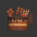 Delicious Chocolate Cake with Chocolate Drizzle Fresh Strawberries Cookies and Wafer Rolls