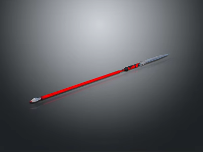 Traditional Red Shaft Silver Spearhead Weapon with Black Connector and Classic Long Handle 3d model