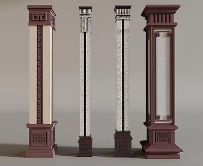 Traditional Pillars With Ornate Patterns And Various Decorative Design Styles 3d model