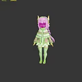 Anime Horned Character With Purple Braided Hair And Pink White Outfit