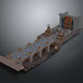 Cartoon Scene Featuring Long Bridge With Decorative Patterns Temple Structure And Statues On Stone Pavement 3d model