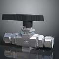 Polished Stainless Steel Ball Valve With Black Handle And Connection Fittings