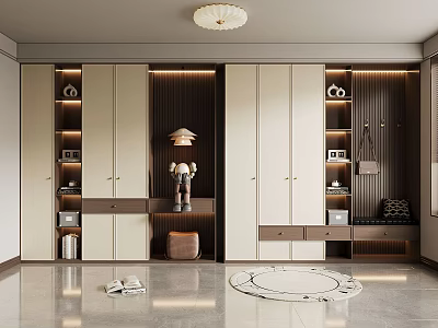 Modern Shoe Cabinet Design With Ample Storage Doors Drawers And Decorative Display Shelves 3d model