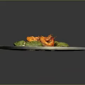 Fresh Green Dumplings with Juicy Shrimp on White Plate and Vegetable Garnish