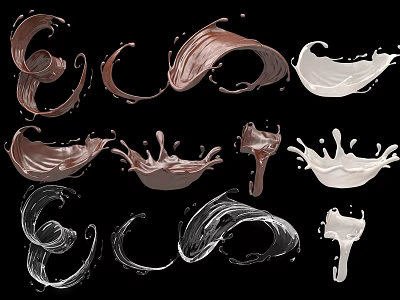 Decorative Ornament Set Featuring Colorful Liquid Splash Shapes in Brown White Black Tones 3d model