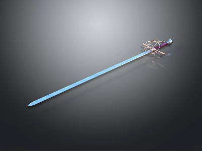 Ornate Sword With Blue Blade And Purple Gold Hilt Decoration 3d model