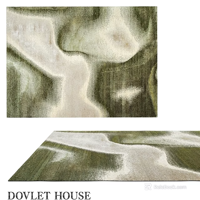 Abstract Green Beige Square Rug With Flowing Natural Texture Patterns 3d model 