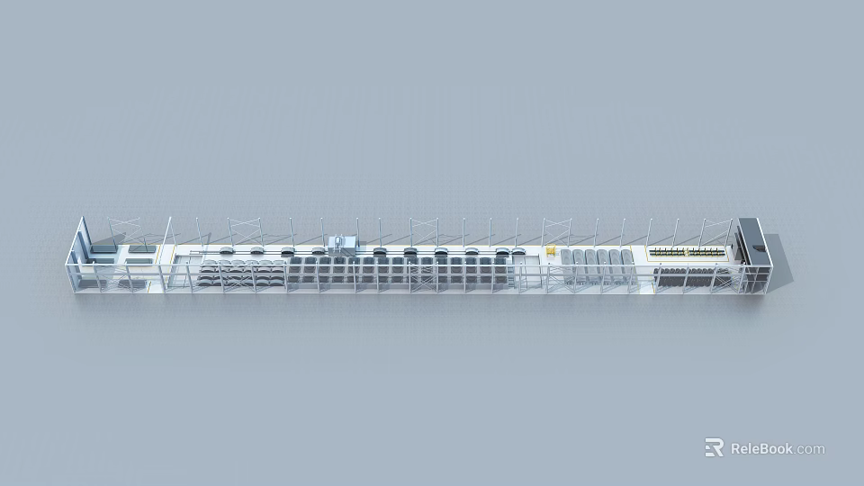 Modern Long Platform Structure With Metal Railings And Seating Areas 3d model 