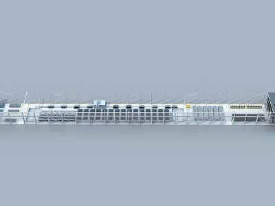 Modern Long Platform Structure With Metal Railings And Seating Areas 3d model
