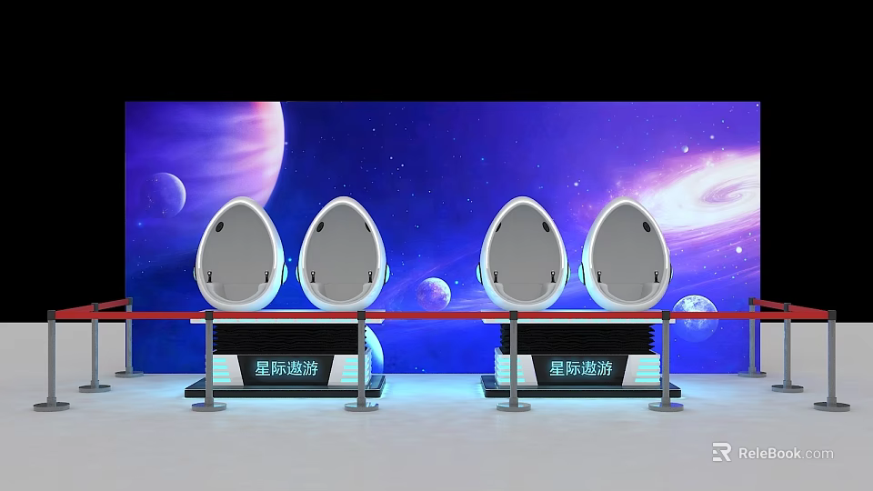 Starry Space Themed Photo Spot With Egg Shaped Pods And Cosmic Background 3d model 