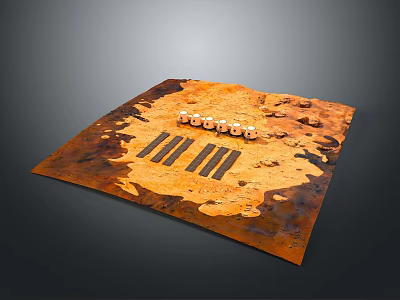 Rusty Orange Landscape Terrain With Scattered Stones And Dark Striped Patterns 3d model