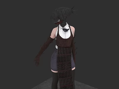 A Woman in Dark Headpiece White Shirt and Brown Apron with Long Gloves 3d model