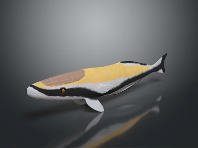 Aquatic Whale 3D Model with Yellow White Black Brown Head Orange Eyes on Gray Background 3d model