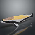 Aquatic Whale 3D Model with Yellow White Black Brown Head Orange Eyes on Gray Background