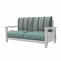 Modern Three Seater Sofa With Light Blue Cushions Striped Backrest And White Frame 3d model