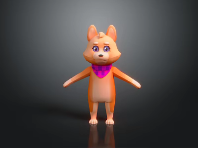 Cute Orange 3D Cartoon Dog Character With Purple Bowtie Standing Pose 3d model