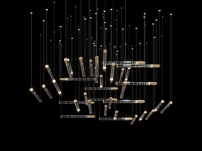 Modern Contemporary Chandelier Design With Hanging Glass Metal Strips And Illuminated Lights 3d model