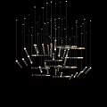 Modern Contemporary Chandelier Design With Hanging Glass Metal Strips And Illuminated Lights
