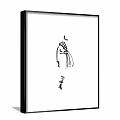 Abstract Painting Black and White Hand Drawn Figure with Minimalist Lines in Black Frame