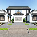 Traditional Chinese Detached Villa With Tiled Roof White Walls Courtyard And Green Surroundings
