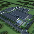 Industrial Factory Complex With Multiple Buildings Greenery And Surrounding Road Layout 3d model