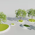 Multiple Circular Tree Planters With White Borders Green Lawns And Trees For Modern Outdoor Design