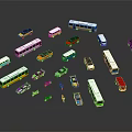 Colorful Toy Car and Bus Models in Various Types on Black Background