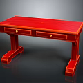 Red Wooden Desk Furniture With Two Drawers And Golden Handles Classic Design For Home Office