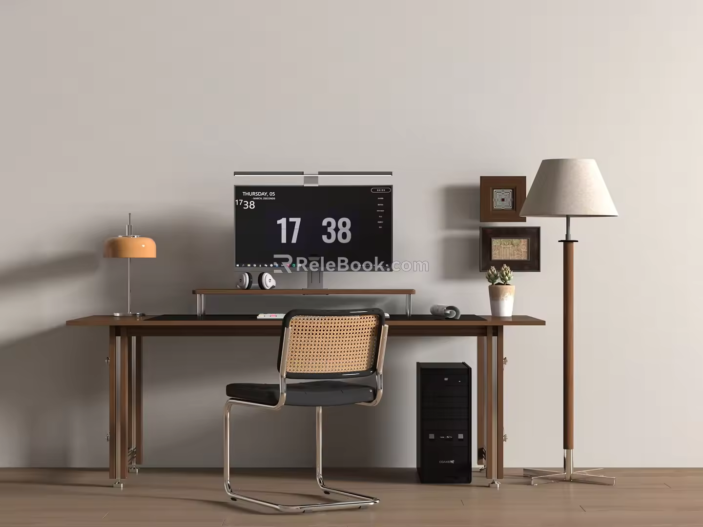 Modern Middle Ancient Style Desk and Chair Combination Floor Lamp Leisure Chair Computer Carpet 3d model