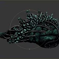Artistic Abstract Plant Sculpture with Dark Green Black Branches and Small Green Dot Structures