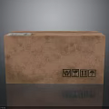 Orange Cardboard Box With Black Icons On Gray Background And Reflection