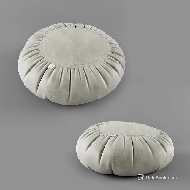 Light Gray Round Velvet Cushions With Wrinkled Design For Home Use 3d model 