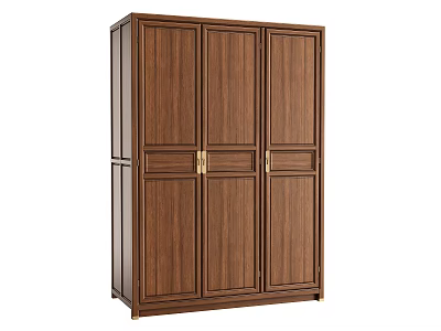 Brown Wooden Three Door Wardrobe With Classic Design Solid Structure And Metal Handles 3d model