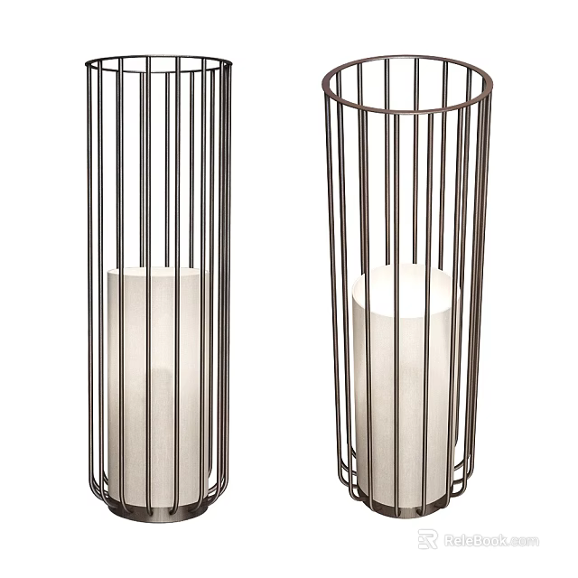 Modern Cylindrical Floor Lamp With Black Metal Frame And White Shade 3d model 