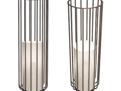 Modern Cylindrical Floor Lamp With Black Metal Frame And White Shade 3d model