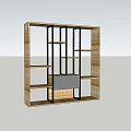 Modern Open Shelf Bookcase With Geometric Compartments And Woven Panel Design