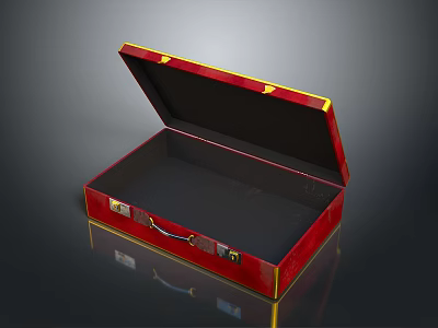 Open Red Box With Gold Trim And Black Interior Featuring Handle 3d model